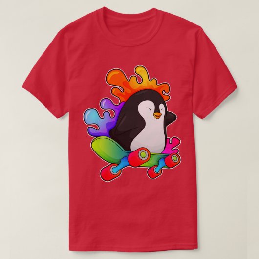Pinguïn als Skater met skateboard T-shirt (Design voorkant)