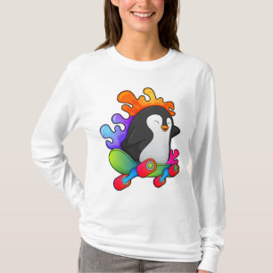 Pinguïn als Skater met skateboard T-shirt