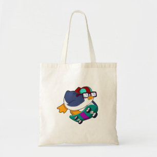 Pinguïn als Skater met skateboard Tote Bag