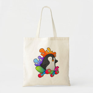 Pinguïn als Skater met skateboard Tote Bag
