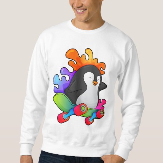 Pinguïn als Skater met skateboard Trui (Voorkant)