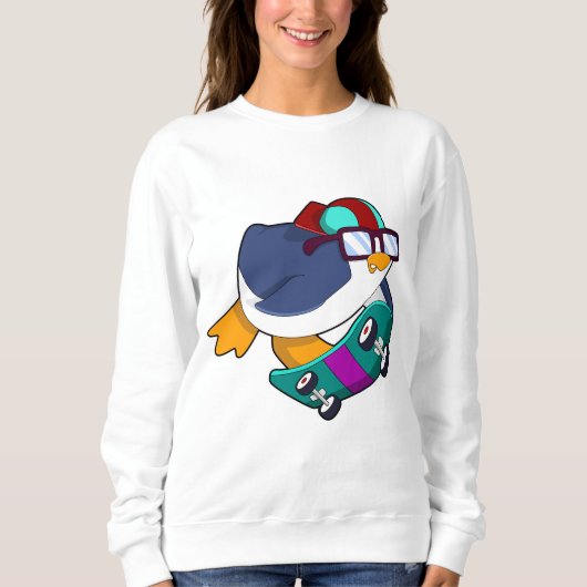 Pinguïn als Skater met skateboard Trui (Voorkant)