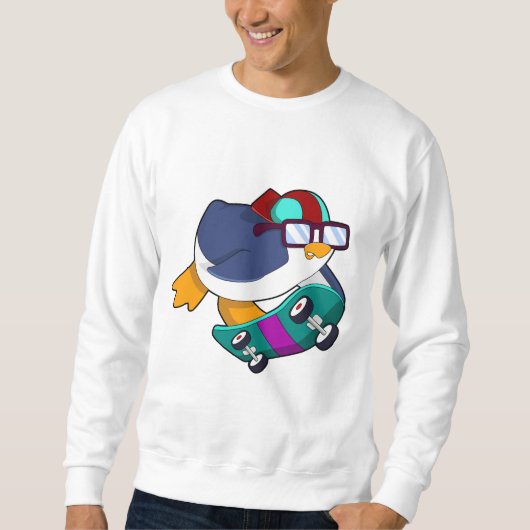 Pinguïn als Skater met skateboard Trui (Voorkant)