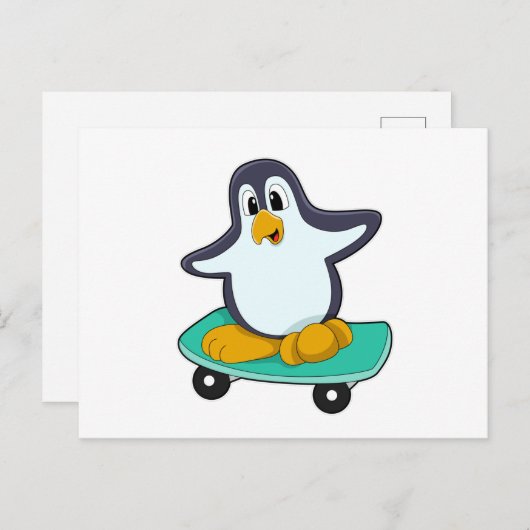 Pinguïn als Skater op skateboard Briefkaart (Voorkant / Achterkant)