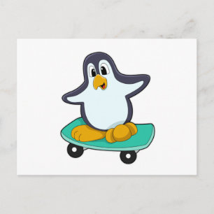 Pinguïn als Skater op skateboard Briefkaart