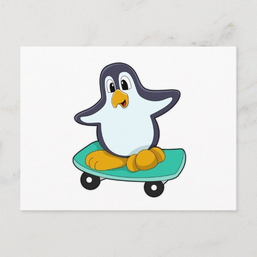 Pinguïn als Skater op skateboard Briefkaart (Voorkant)