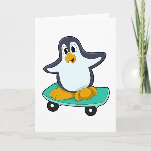 Pinguïn als skater op skateboard kaart (Voorkant)