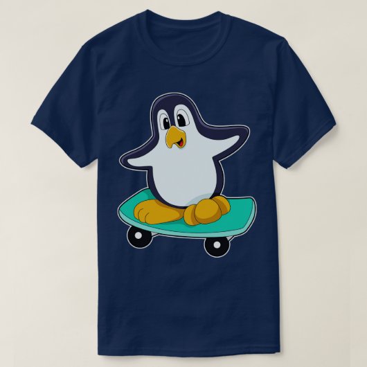 Pinguïn als Skater op skateboard T-shirt (Design voorkant)
