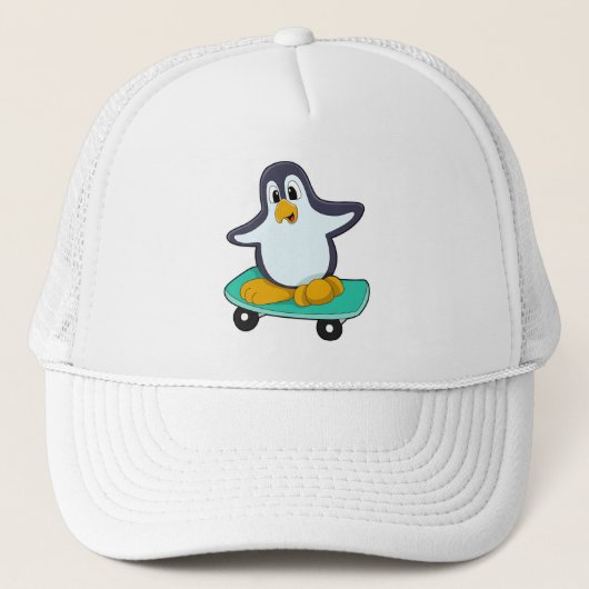 Pinguïn als Skater op skateboard Trucker Pet (Voorkant)