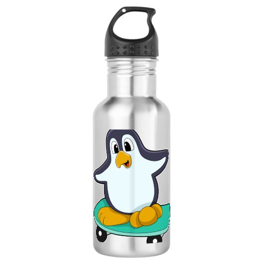 Pinguïn als Skater op skateboard Waterfles (Voorkant)