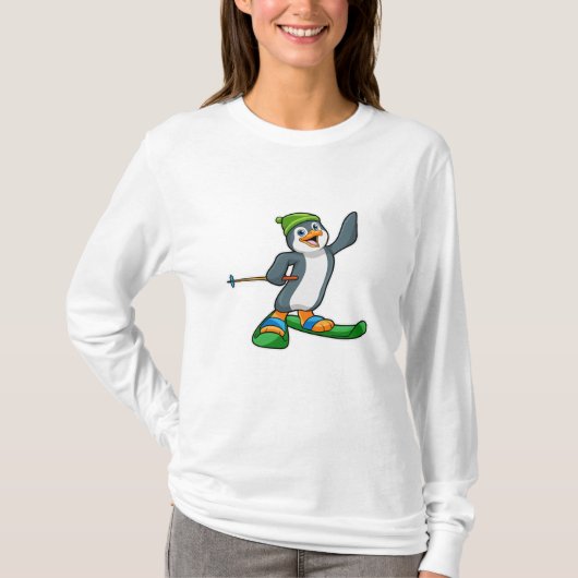 Pinguïn als skiër en Pet T-shirt (Voorkant)
