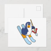 Pinguïn als skiër met ski briefkaart (Voorkant / Achterkant)