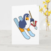 Pinguïn als skiër met ski kaart (Gele Bloem)