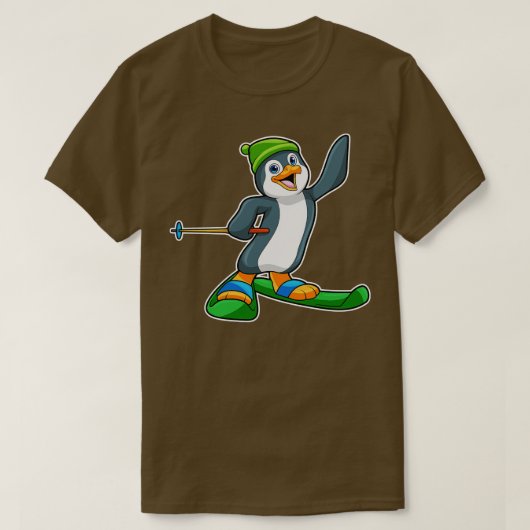 Pinguïn als skiër met ski-Pet T-shirt (Design voorkant)