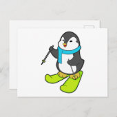 Pinguïn als skiër met skis briefkaart (Voorkant / Achterkant)