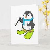 Pinguïn als skiër met skis kaart (Gele Bloem)