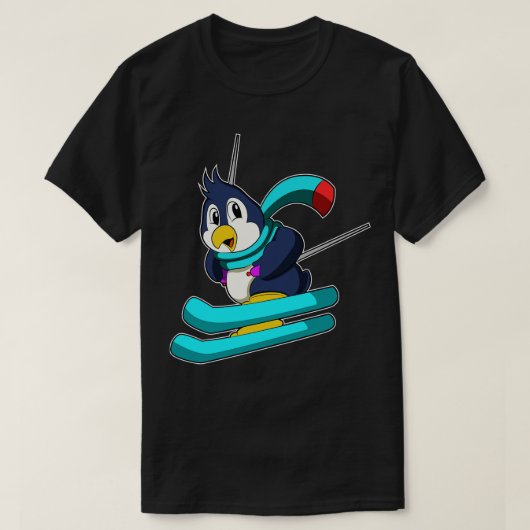 Pinguïn als Skier met Skis T-shirt (Design voorkant)
