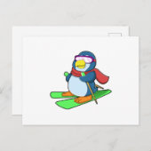 Pinguïn als skiër met skisjaal en zonnebril briefkaart (Voorkant / Achterkant)
