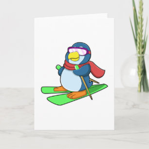 Pinguïn als skiër met skisjaal en zonnebril kaart