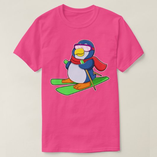 Pinguïn als skiër met skisjaal zonnebril t-shirt (Design voorkant)
