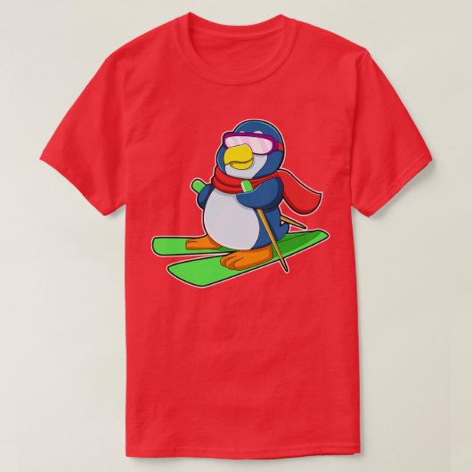 Pinguïn als skiër met skisjaal zonnebril t-shirt (Design voorkant)