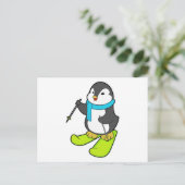 Pinguïn als Skiloper met Ski Briefkaart (Staand voorkant)