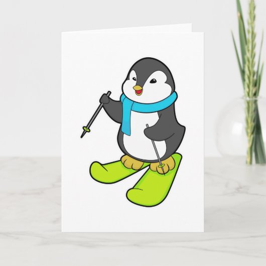 Pinguïn als Skiloper met Ski Kaart (Voorkant)