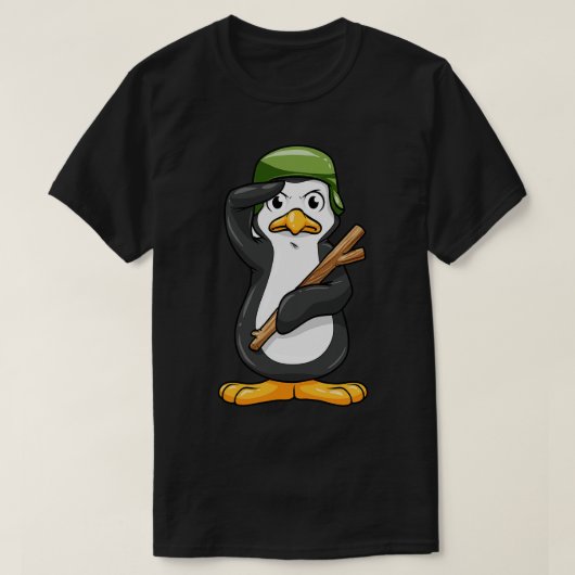 Pinguïn als soldaat met helm en militaire groet t-shirt (Design voorkant)