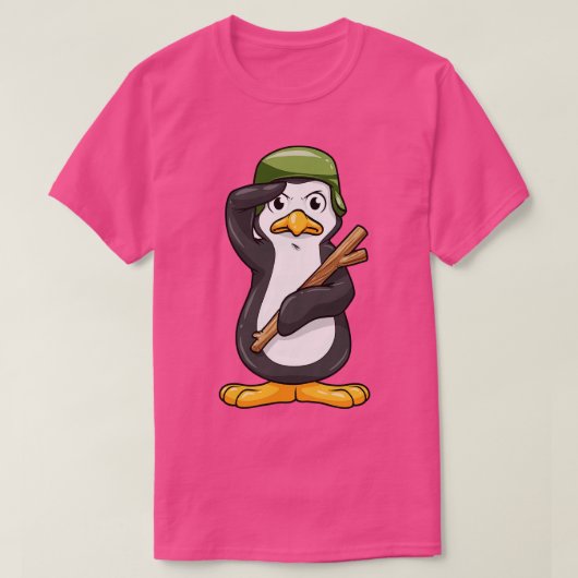 Pinguïn als soldaat met helm en militaire groet t-shirt (Design voorkant)