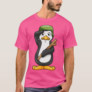 Pinguïn als soldaat met helm en militaire groet t-shirt