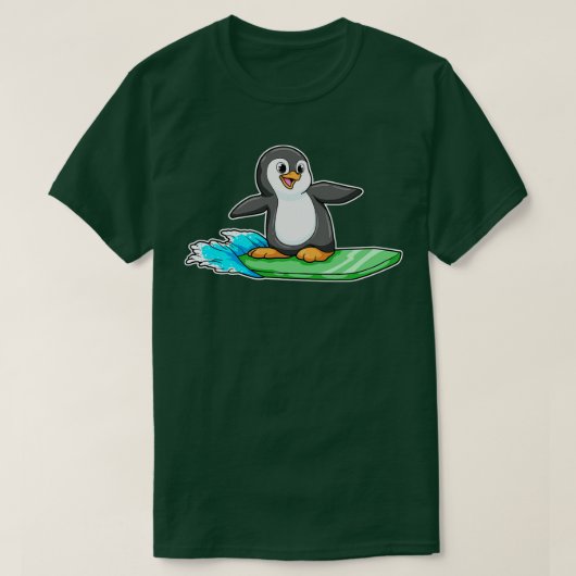 Pinguïn als Surfer met Surfboard 1 T-shirt (Design voorkant)