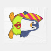 Pinguïn als Surfer met surfboard Fleece Deken (Voorkant (Horizontaal))