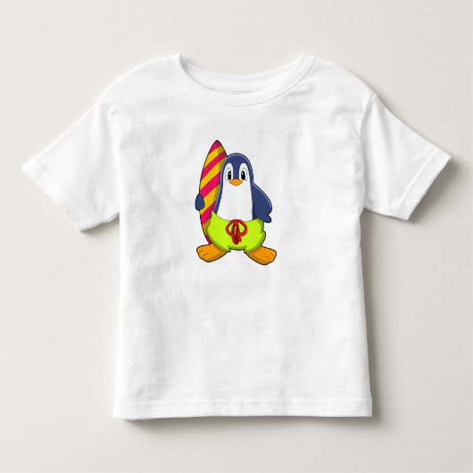 Pinguïn als Surfer met surfboard Kinder Shirts (Voorkant)
