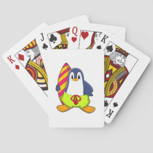 Pinguïn als Surfer met surfboard Pokerkaarten