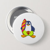 Pinguïn als Surfer met surfboard Ronde Button 7,6 Cm (Voorkant /achterkant)