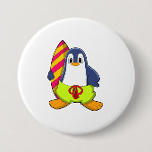 Pinguïn als Surfer met surfboard Ronde Button 7,6 Cm (Voorkant)