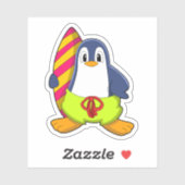 Pinguïn als Surfer met surfboard Sticker (Vel)