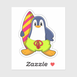 Pinguïn als Surfer met surfboard Sticker