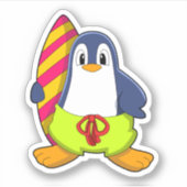 Pinguïn als Surfer met surfboard Sticker (Voorkant)