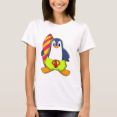 Pinguïn als Surfer met surfboard T-shirt (Voorkant)