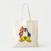 Pinguïn als Surfer met surfboard Tote Bag (Voorkant)