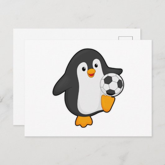 Pinguïn als voetballer met voetbal briefkaart (Voorkant / Achterkant)