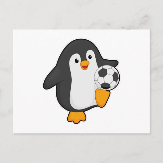 Pinguïn als voetballer met voetbal briefkaart (Voorkant)