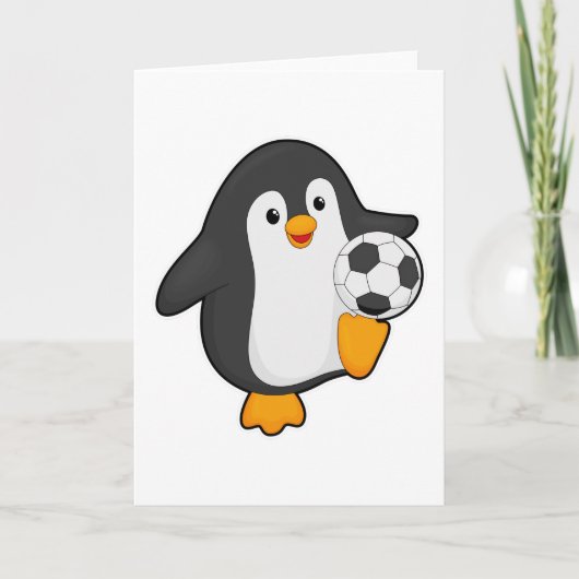 Pinguïn als voetballer met voetbal kaart (Voorkant)