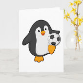 Pinguïn als voetballer met voetbal kaart (Gele Bloem)