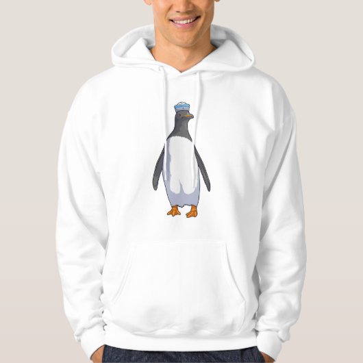 Pinguïn als zeiler met hoed hoodie (Voorkant)
