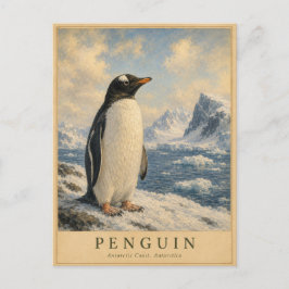 Pinguïn Antarctische Kust VINTAGE Briefkaart