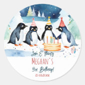 Pinguïn arctische winter verjaardag dank u gunst ronde sticker (Voorkant)
