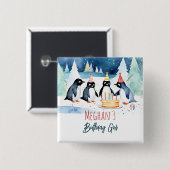 Pinguïn arctische winter verjaardagsfeestje vierkante button 5,1 cm (Voorkant /achterkant)