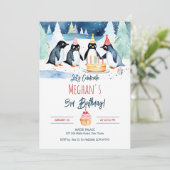 Pinguïn arctische winterverjaardag bewerkbare sjab kaart (Staand voorkant)